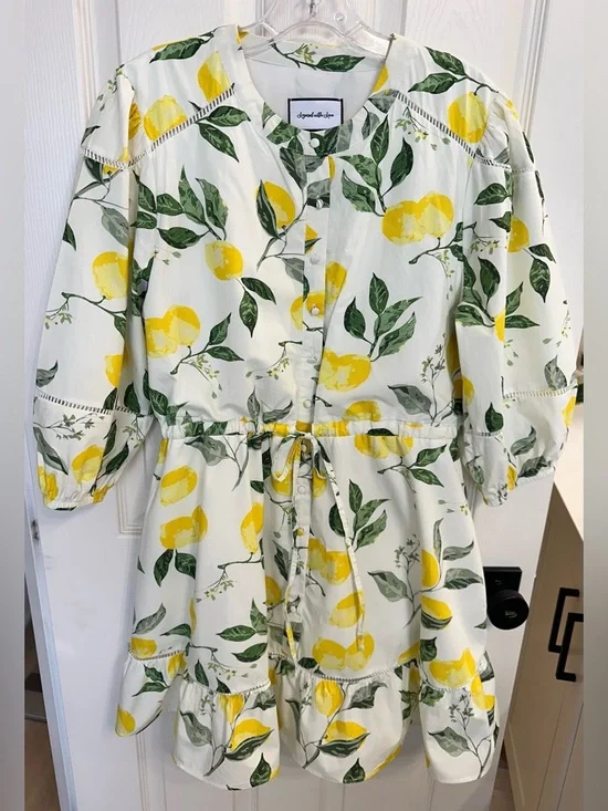 Layered With Love White and Yellow Lemon Print Dress Size L $158 - Picture 2 of 5